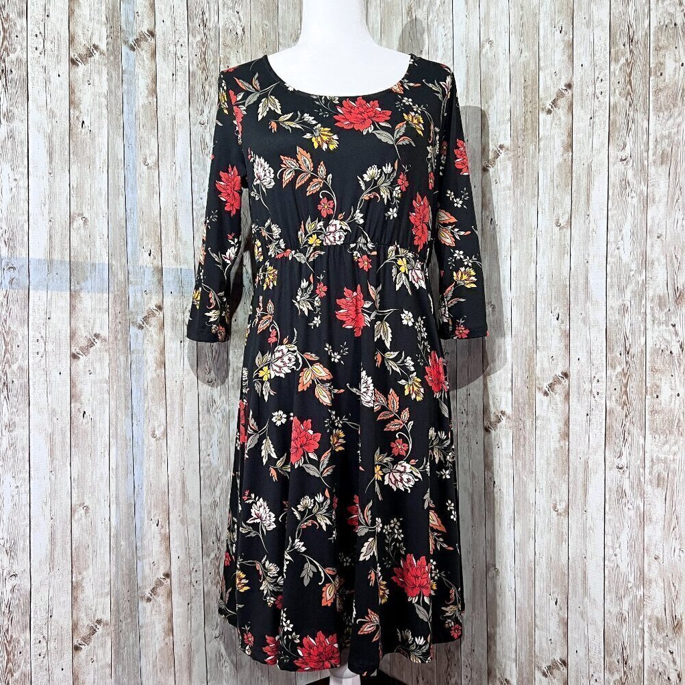 Women's French Grey Maternity Dress | Medium | Black | Floral | Stretch
